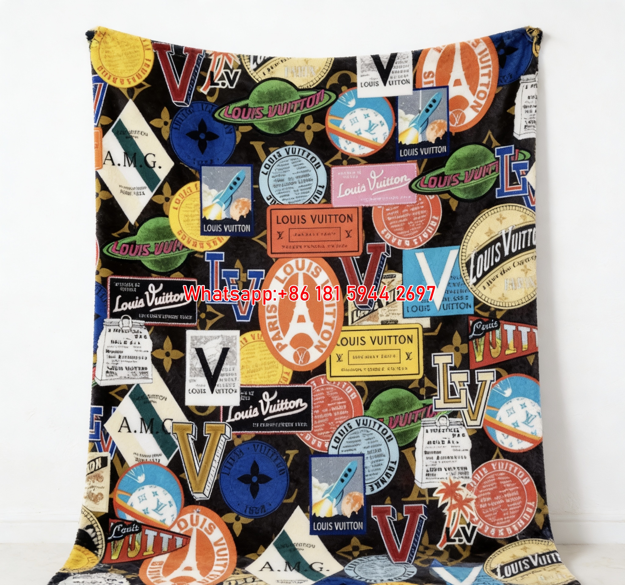 LV Sticker Collage Blanket Retro LV Brand Collage Throw IMG_3624